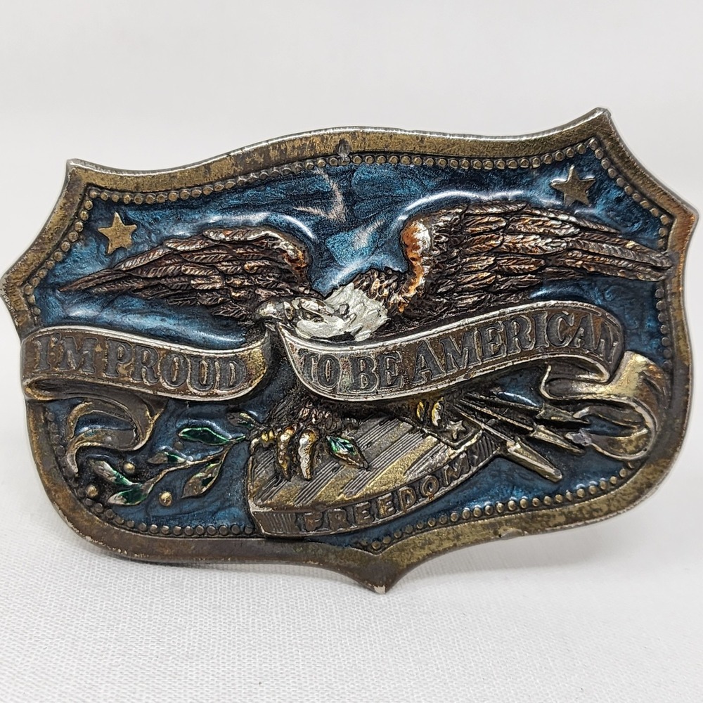 Vintage 1984 USA I'm Proud To Be American Brass Tone Great American Buckle Co.